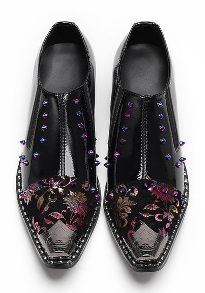 Mens Floral Studded Slip-On Cuban Heel Western Loafers