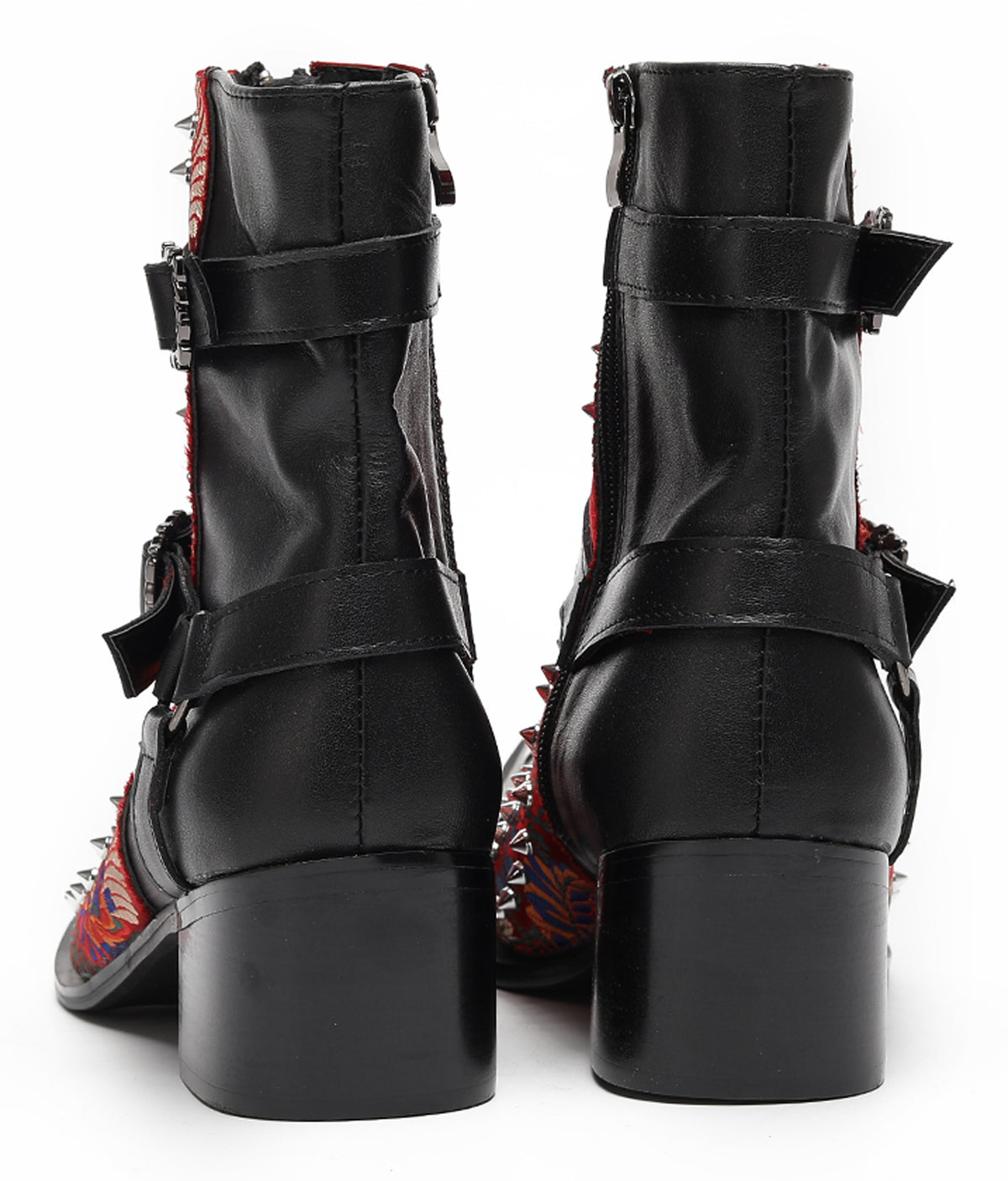 Mens Gothic Embroidered Leather Skull Buckles Studs Cowboy Western Boots