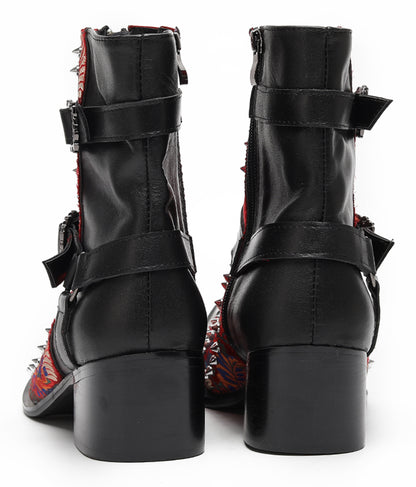 Mens Gothic Embroidered Leather Skull Buckles Studs Cowboy Western Boots