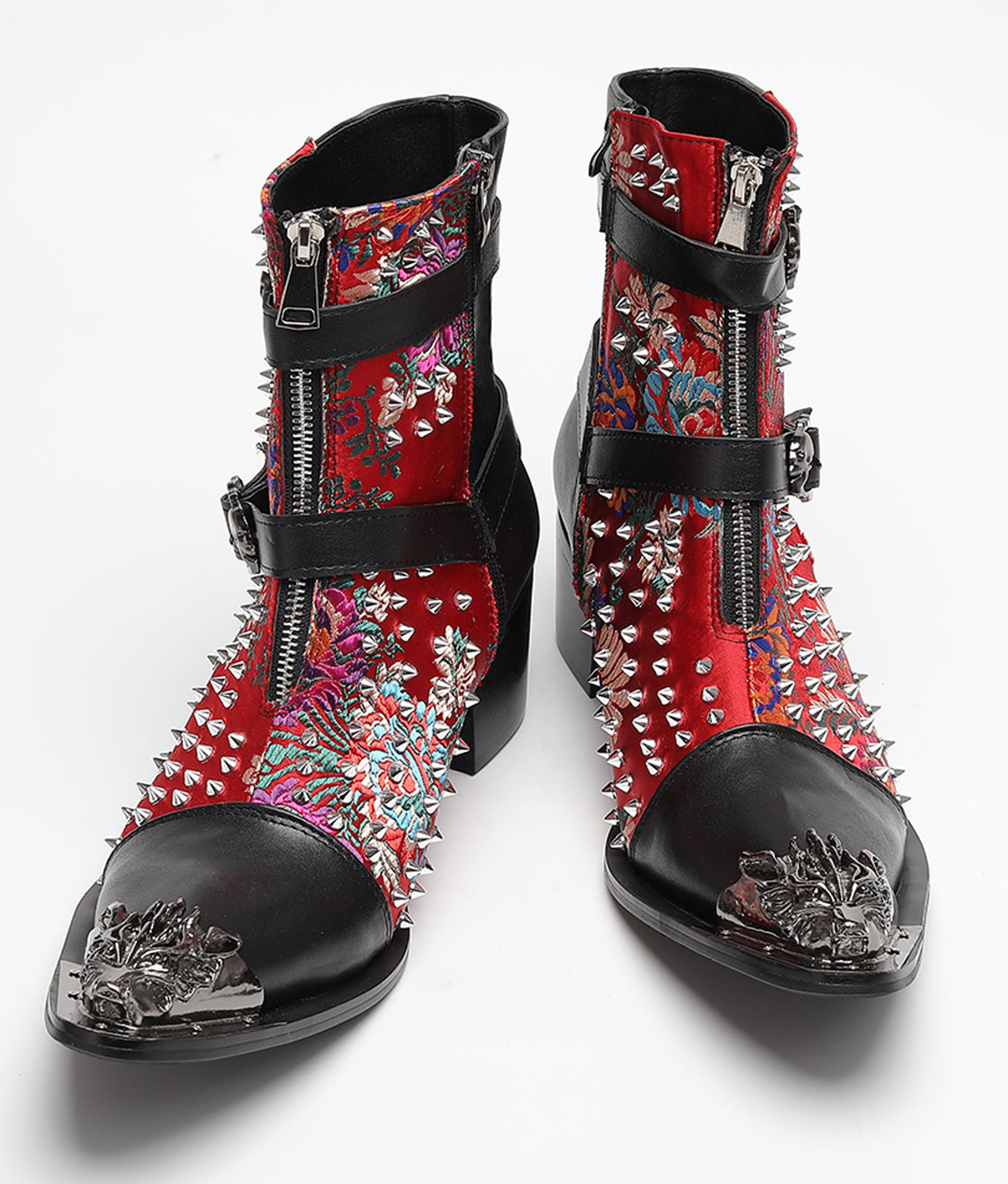 Mens Gothic Embroidered Leather Skull Buckles Studs Cowboy Western Boots
