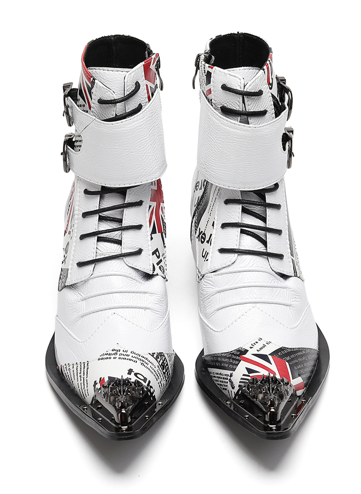 Mens British Punk Rock Union Jack & Buckle-Strap Cowboy Western Boots