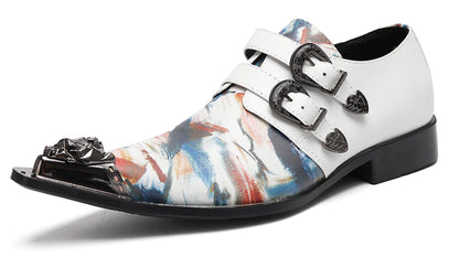 Mens Double Monk Strap Artistic Print Party Dress Western Loafers