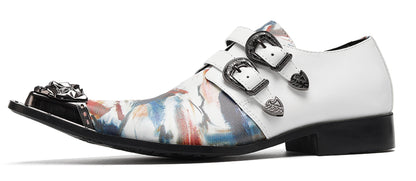 Mens Double Monk Strap Artistic Print Party Dress Western Loafers