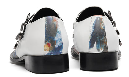 Mens Double Monk Strap Artistic Print Party Dress Western Loafers