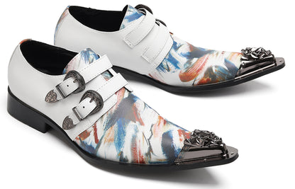 Mens Double Monk Strap Artistic Print Party Dress Western Loafers