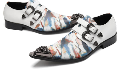 Mens Double Monk Strap Artistic Print Party Dress Western Loafers
