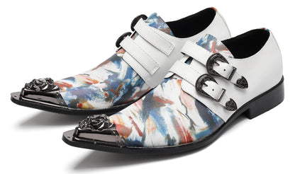 Mens Double Monk Strap Artistic Print Party Dress Western Loafers