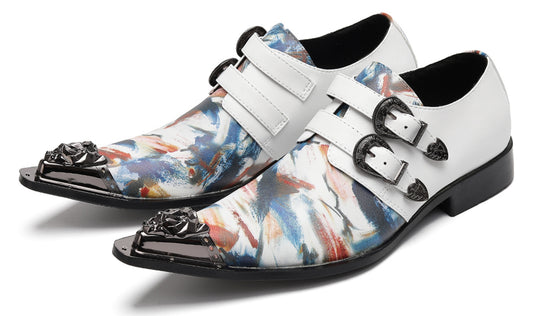 Mens Double Monk Strap Artistic Print Party Dress Western Loafers
