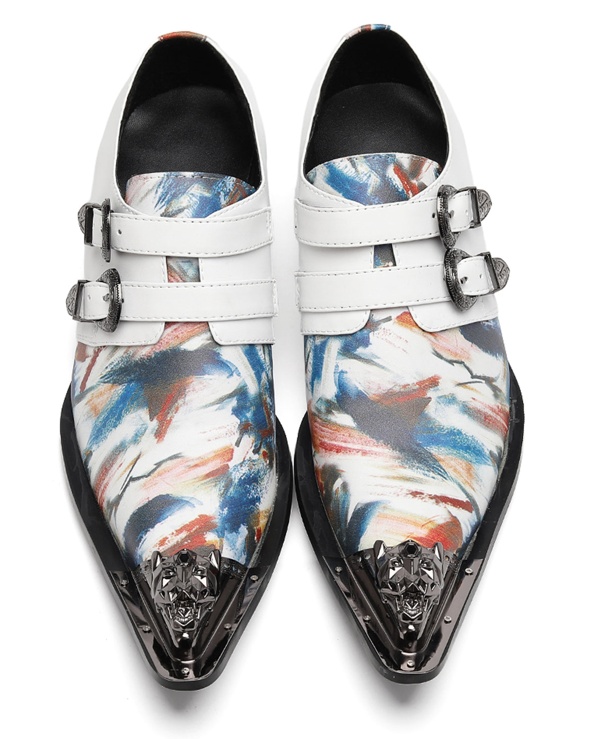 Mens Double Monk Strap Artistic Print Party Dress Western Loafers