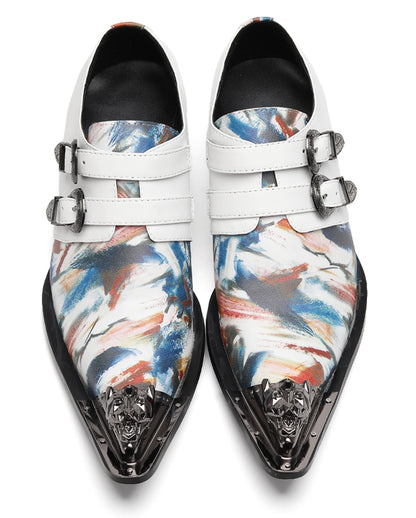 Mens Double Monk Strap Artistic Print Party Dress Western Loafers