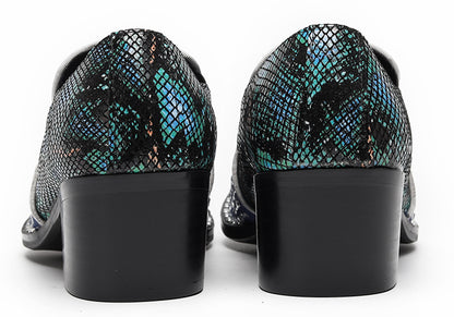 Mens Rhinestone Glitter Vamp Chunky Heel Western Loafers