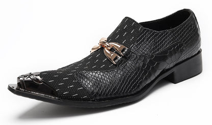 Mens Gold Chain Mixed-Texture Crocodile Embossed Western Loafers
