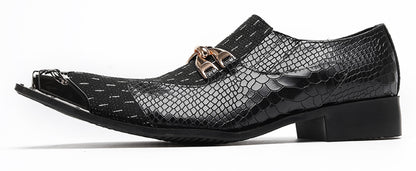 Mens Gold Chain Mixed-Texture Crocodile Embossed Western Loafers