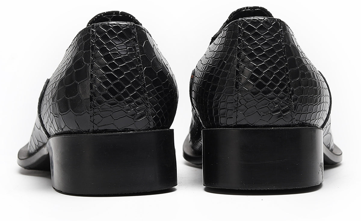 Mens Gold Chain Mixed-Texture Crocodile Embossed Western Loafers