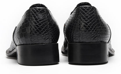 Mens Gold Chain Mixed-Texture Crocodile Embossed Western Loafers