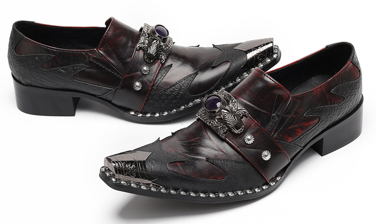 Mens Dragon Jewel Buckle Vintage Punk Western Loafers