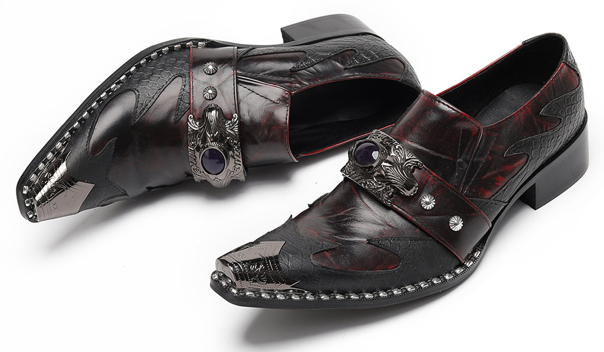 Mens Dragon Jewel Buckle Vintage Punk Western Loafers