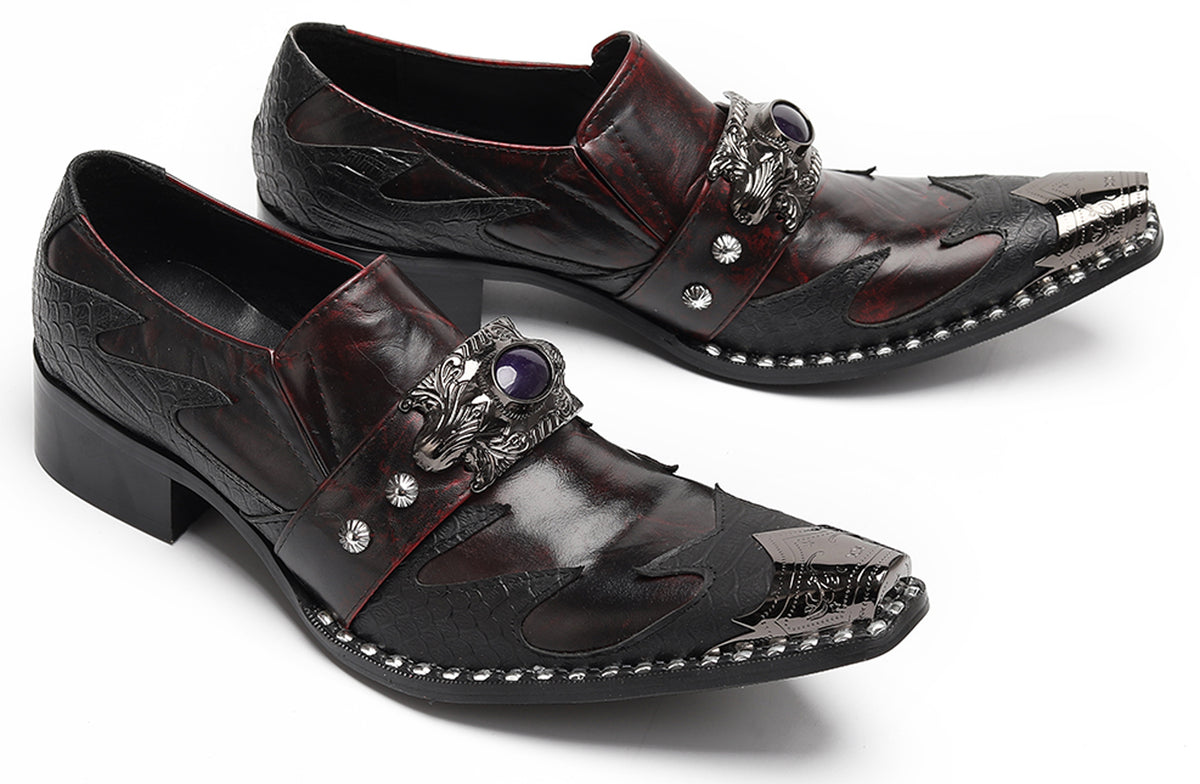 Mens Dragon Jewel Buckle Vintage Punk Western Loafers
