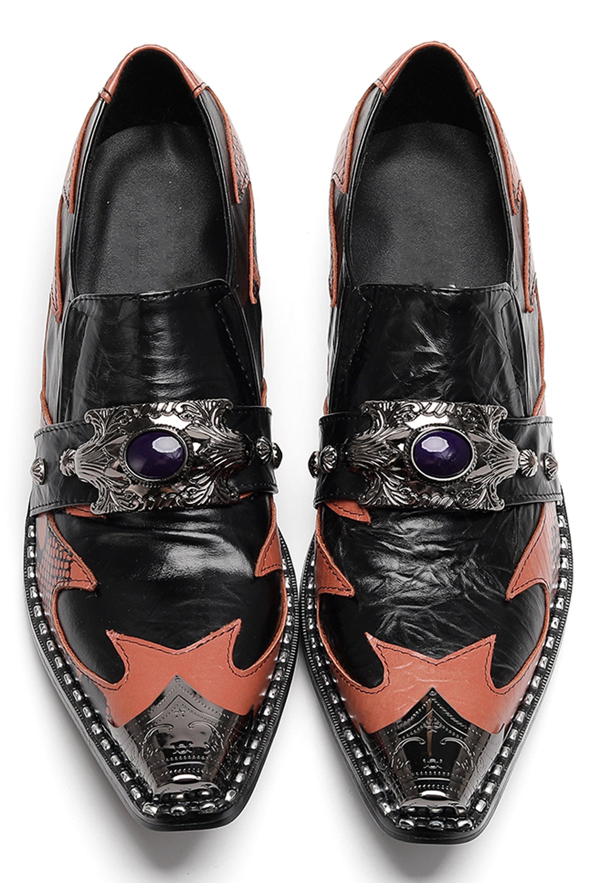 Mens Dragon Jewel Buckle Vintage Punk Western Loafers