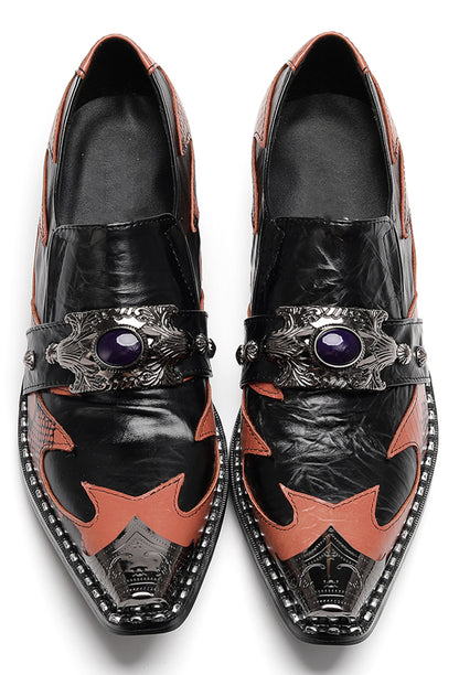 Mens Dragon Jewel Buckle Vintage Punk Western Loafers