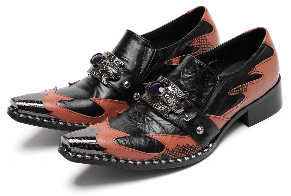 Mens Dragon Jewel Buckle Vintage Punk Western Loafers