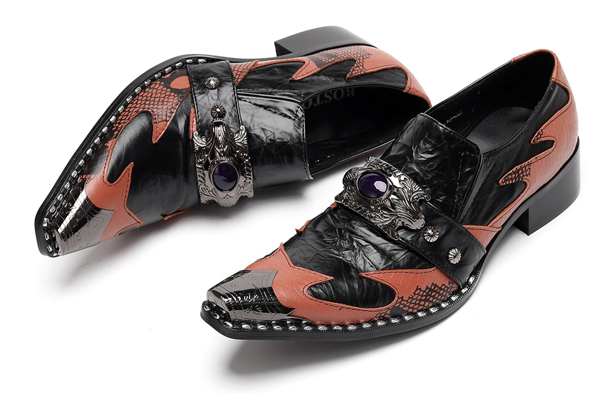 Mens Dragon Jewel Buckle Vintage Punk Western Loafers