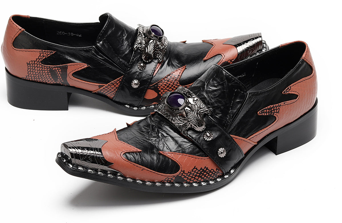Mens Dragon Jewel Buckle Vintage Punk Western Loafers