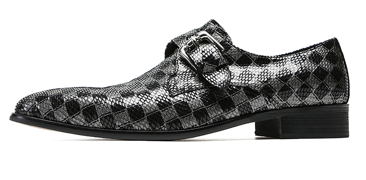 Mens Silp On Dres Leather Plaid Buckle Loafers