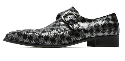 Mens Silp On Dres Leather Plaid Buckle Loafers