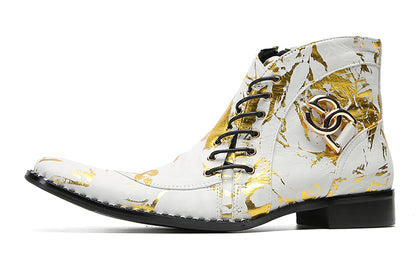 Mens Genuine Leather Casual Dress Lace Ankle Boots