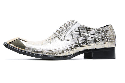Mens Metal Square Toe Leather Lace Up Fashion Western Oxfords