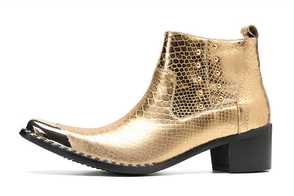Mens Genuine Leather Beaded Zipper Metal Square Toe Ankle Western Boots
