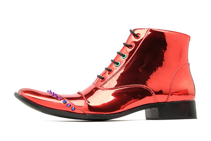 Mens Genunie Leather Colorful Rivets Square Toe Ankle Oxfords Boots