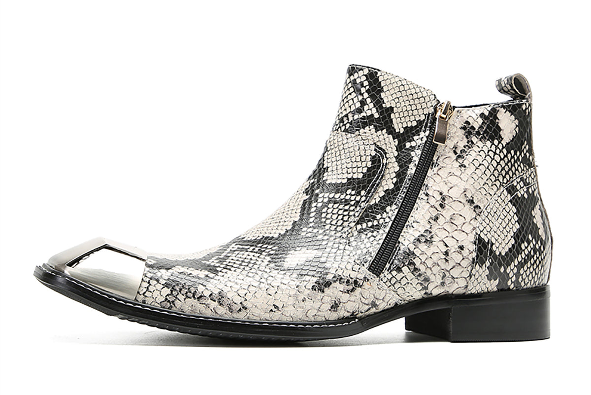 Mens Genunie Leather Metal Square Toe Double Zip Ankle Western Boots