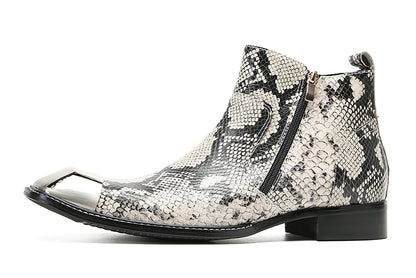 Mens Genunie Leather Metal Square Toe Double Zip Ankle Western Boots