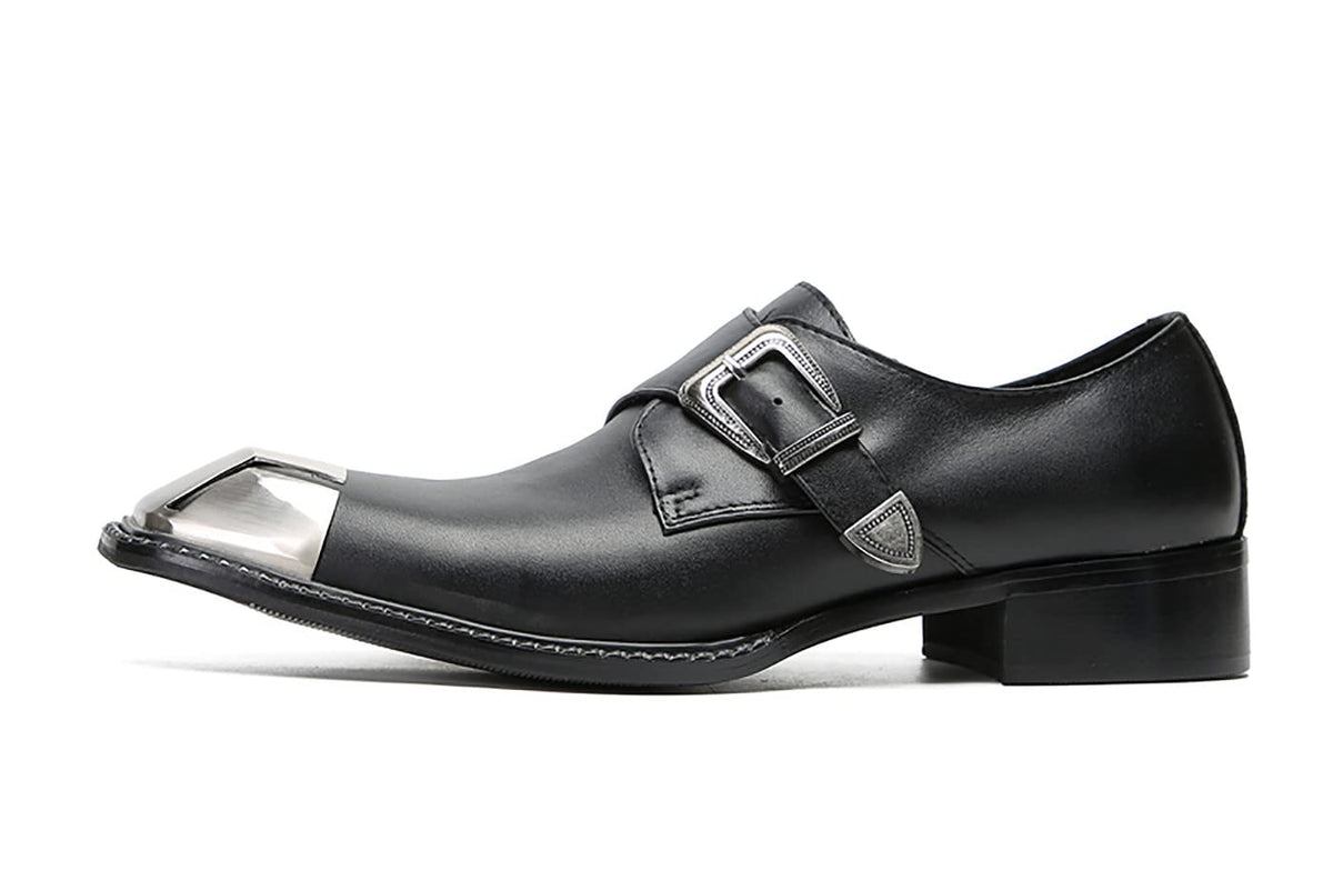 Mens Genunie Leather Buckle Metal Square Toe Western Loafers