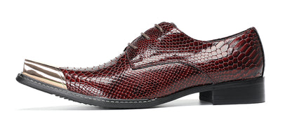 Mens Snake-Print Dress Casual Patent Leather Western Oxfords