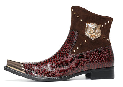 Mens Snakeskin Leather Studded Suede Western Boots
