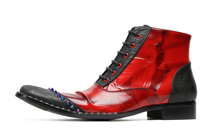 Mens Genuine Leather Casual Dress Colorful Beads Zipper Ankle Oxofrds Boots