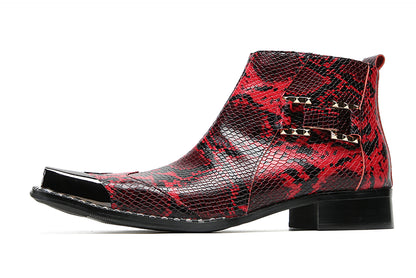 Mens Genunie Leather Black Metal Square Toe Ankle Western Boots