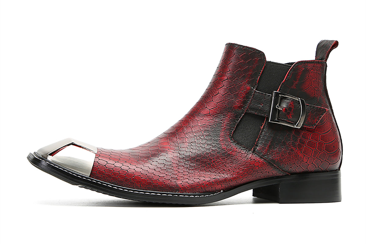 Mens Genunie Leather Metal Square Toe Silp On Buckles Western Chelsea Boots