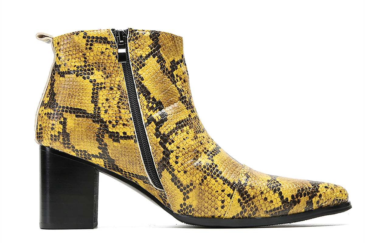 Mens Genuine Leather Casual Dress Snakeskin Texture Zipper Heel Ankle Boots