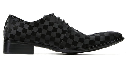 Mens Dress Casual Leather Plaid Fashion Oxfords