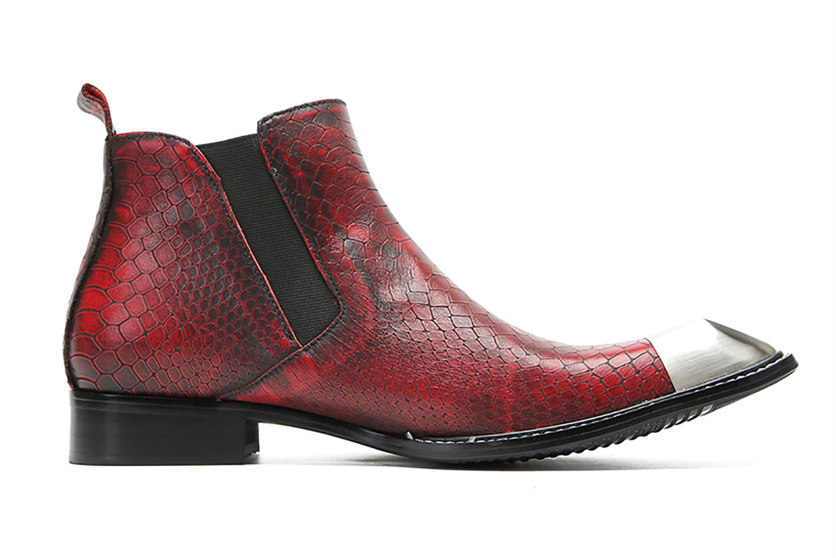 Mens Genunie Leather Metal Square Toe Silp On Buckles Western Chelsea Boots