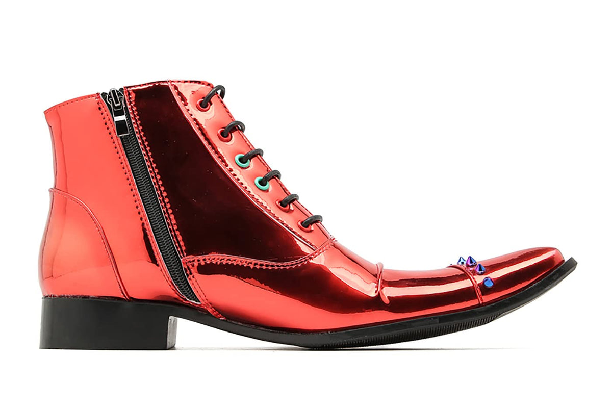 Mens Genunie Leather Colorful Rivets Square Toe Ankle Oxfords Boots