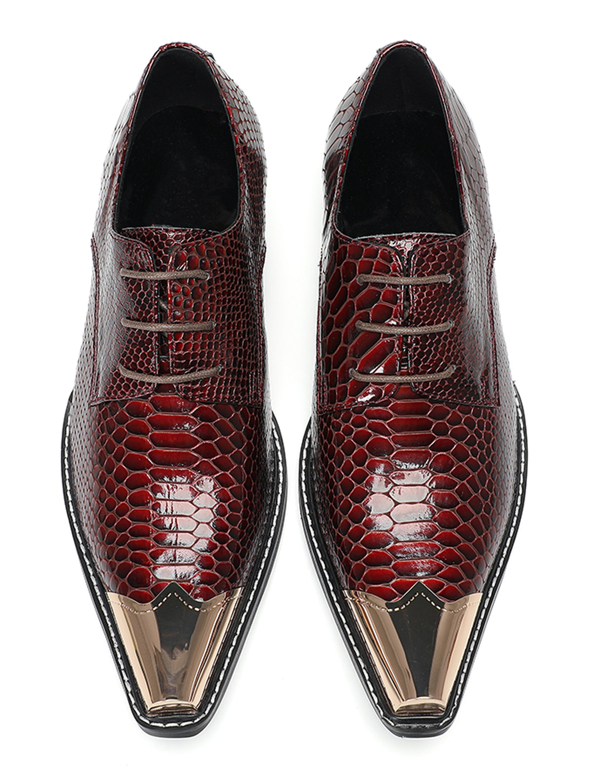 Mens Snake-Print Dress Casual Patent Leather Western Oxfords