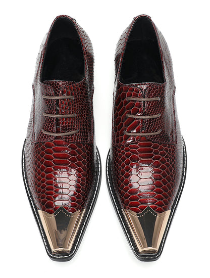 Mens Snake-Print Dress Casual Patent Leather Western Oxfords