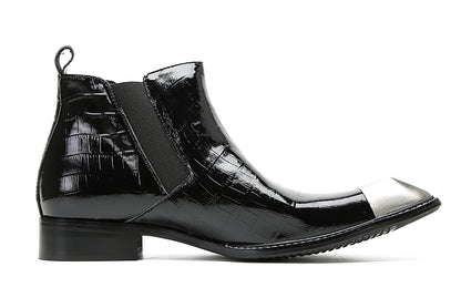 Mens Genunie Leather Black Dress Leather Metal Square Toe Ankle Western Chelsea Boots