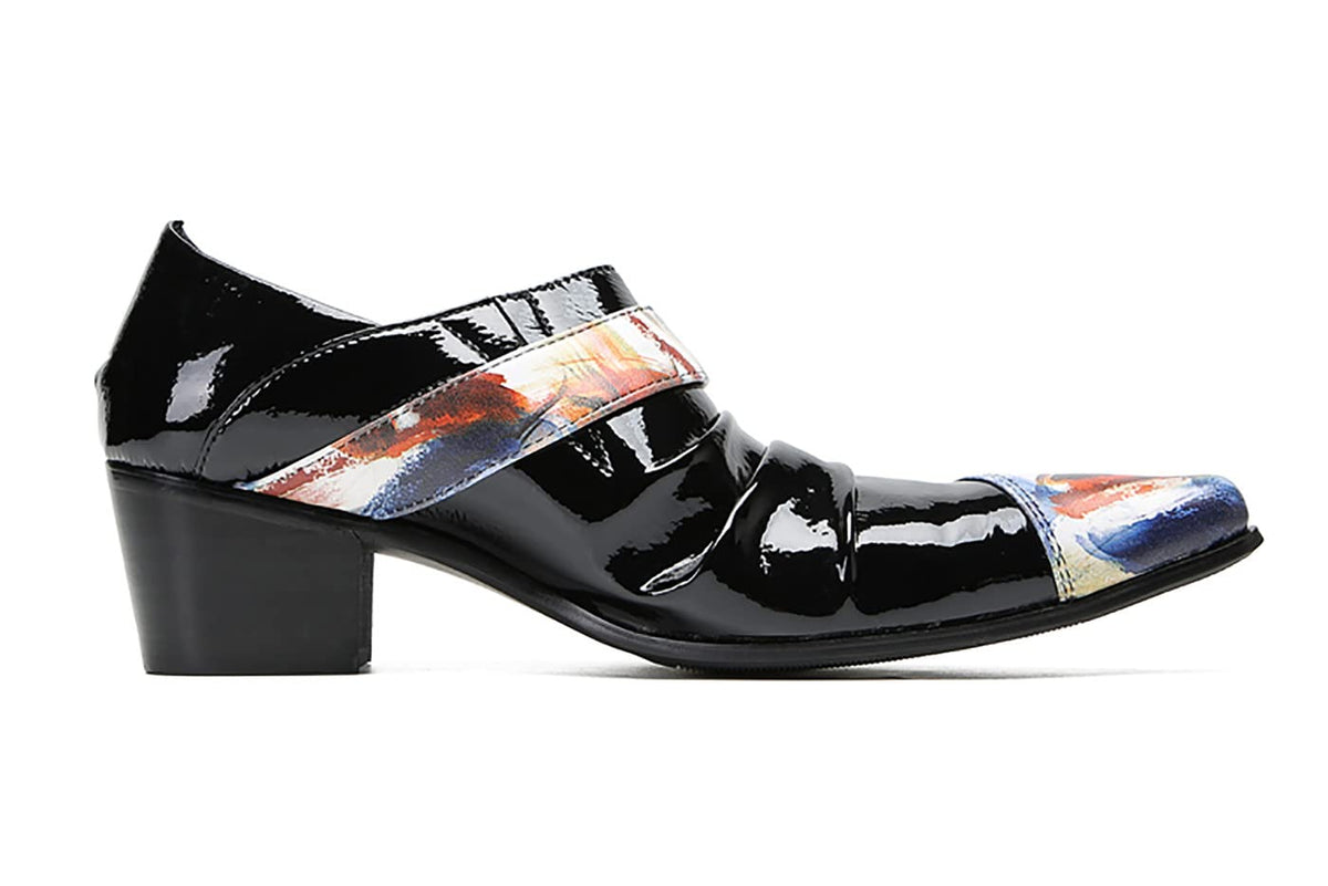 Mens Genunie Leather Casual Dress Slip On Buckle Two Tone Heel Loafers