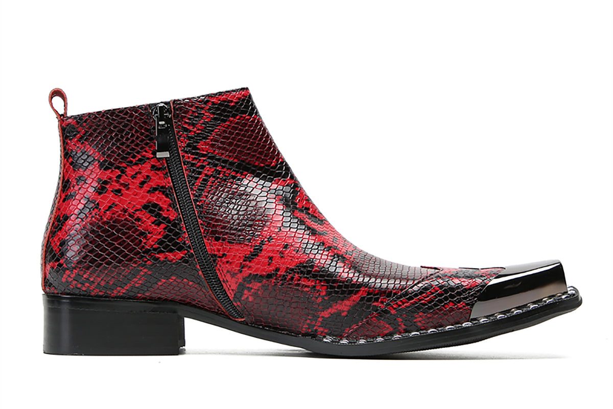 Mens Genunie Leather Black Metal Square Toe Ankle Western Boots